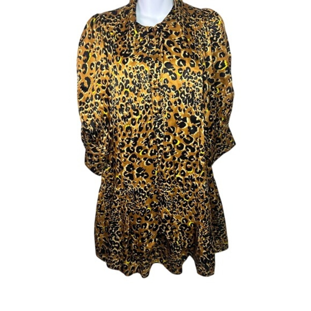 Hunter Bell New York 100% Silk Leopard Print Drop Waist Mini Dress‎ Yellow XS